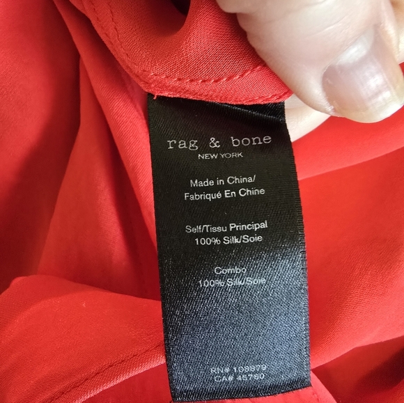 RAG & BONE Red Silk Wrap Blouse Hi Lo Hem Long Sleeve Large - Picture 8 of 8